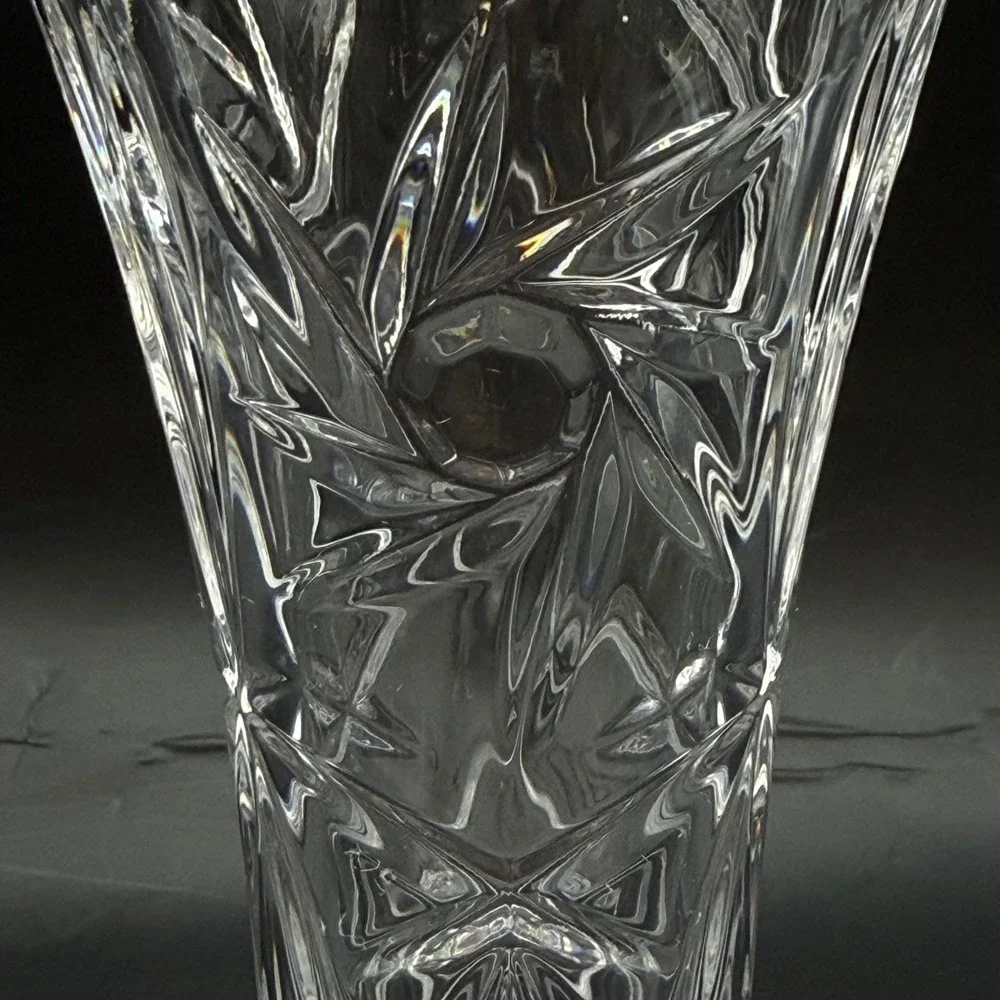 Vtg Cut Lead Crystal Vase Trumpet‎ Shape Star Base Fan Pinwheel Starburst 6